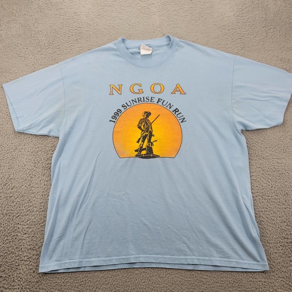 Hanes 1999 Sunrise Fun Run NGOA Shirt Mens XL Blue‎ Crew Neck Short Sleeve - Picture 1 of 12